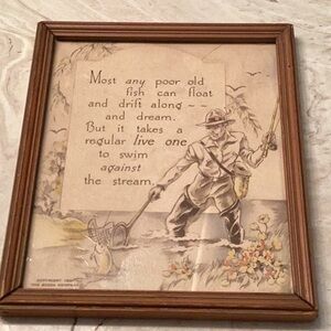 🎣 Fisherman Moral 1938 BUZZA COMPANY  FRAMED DRAWING ✍️ PRINT  EPLVC